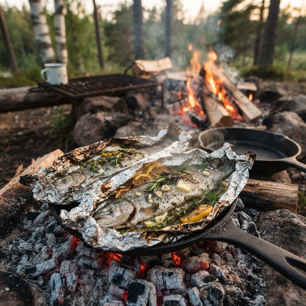 Fisch in der Folie vom Lagerfeuer