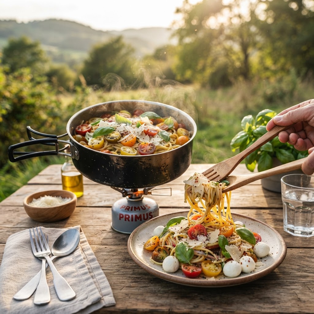 Einfache Sommer-Pasta mit Kirschtomaten, frischem Basilikum & Parmesan
