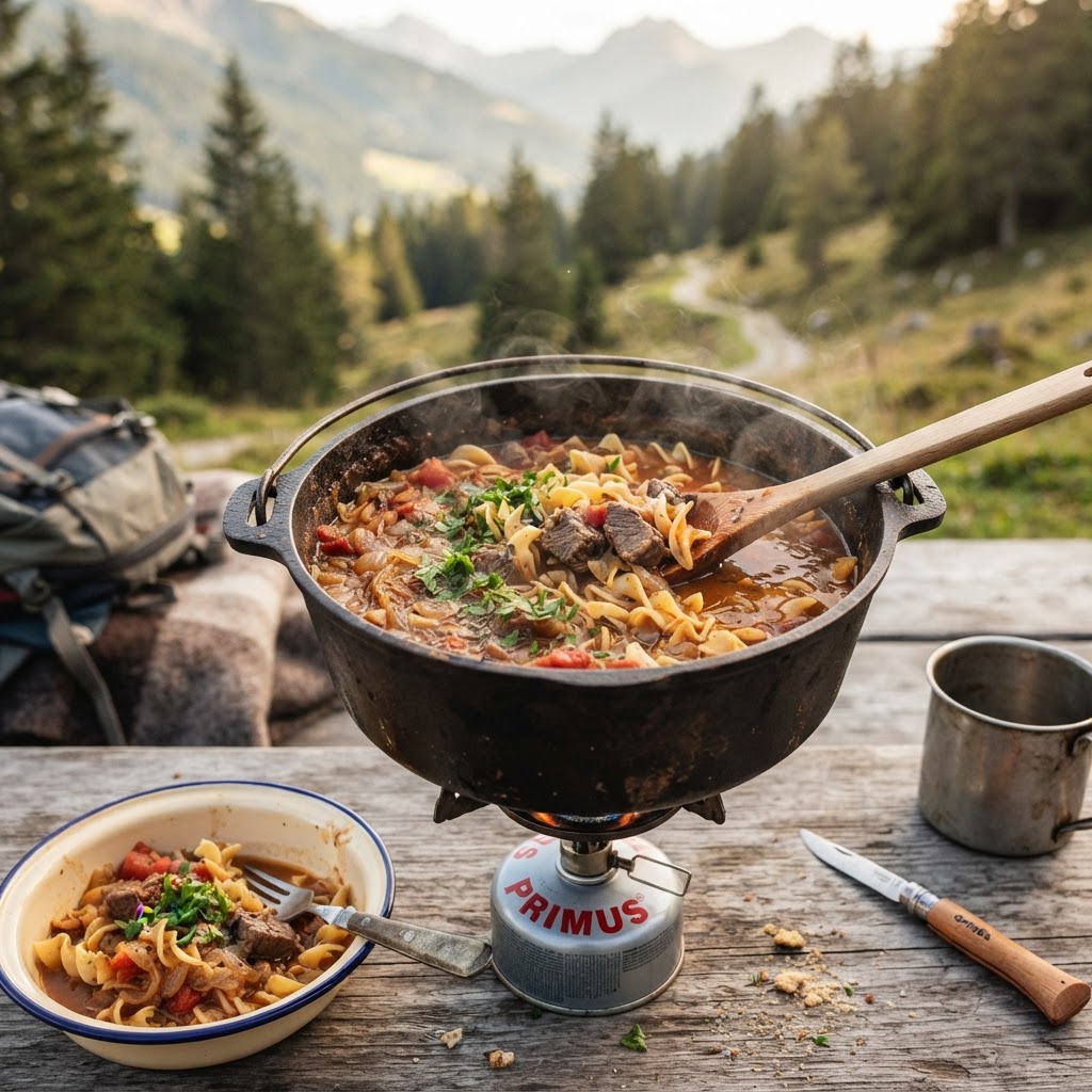 Camping-Gulasch mit Nudeln