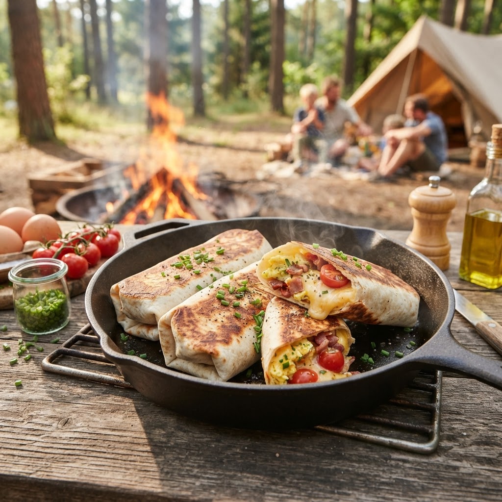 Sommerliche Camping-Frühstücks-Burritos