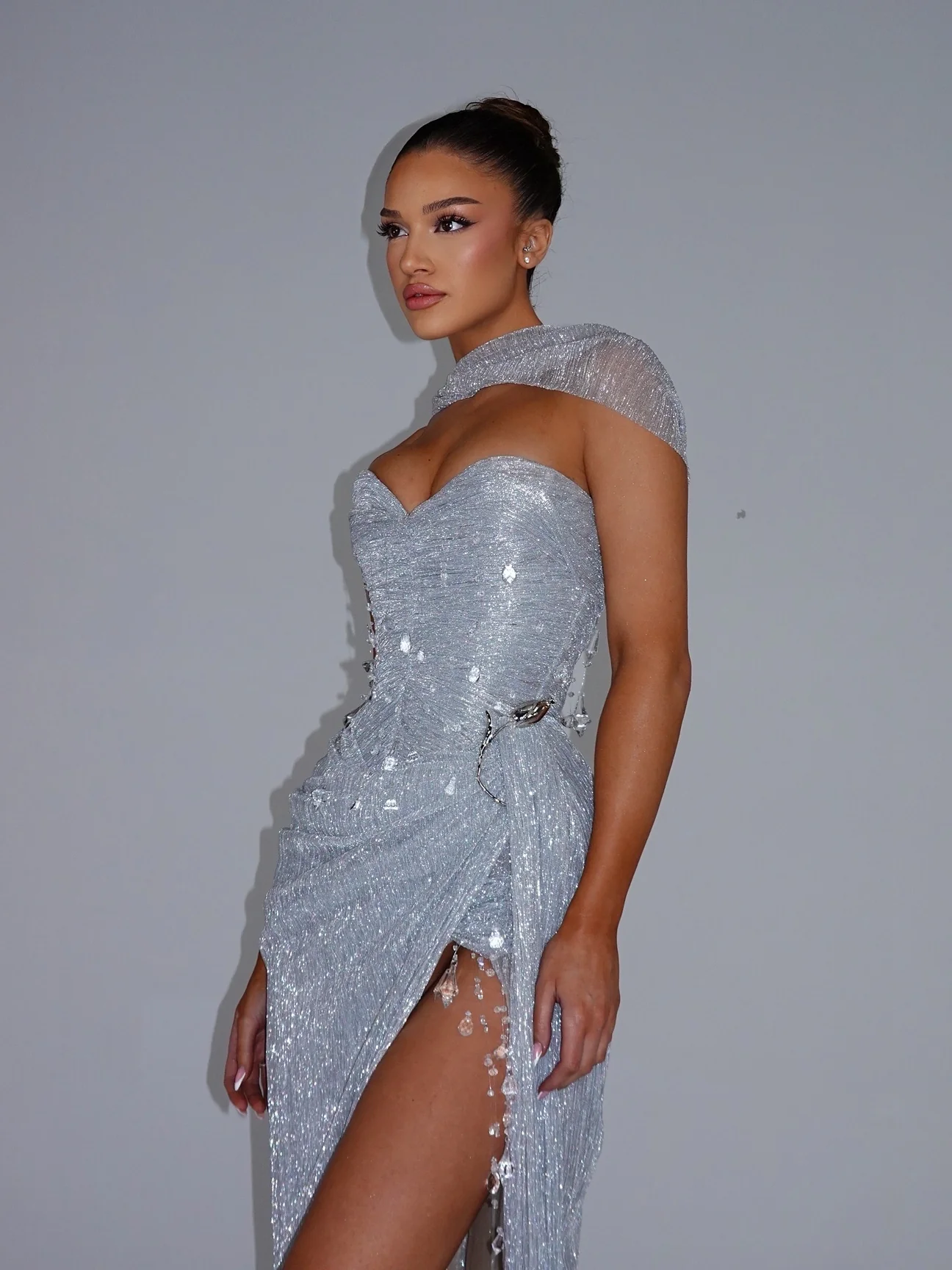 Silver Crystal Drape Gown — view 2