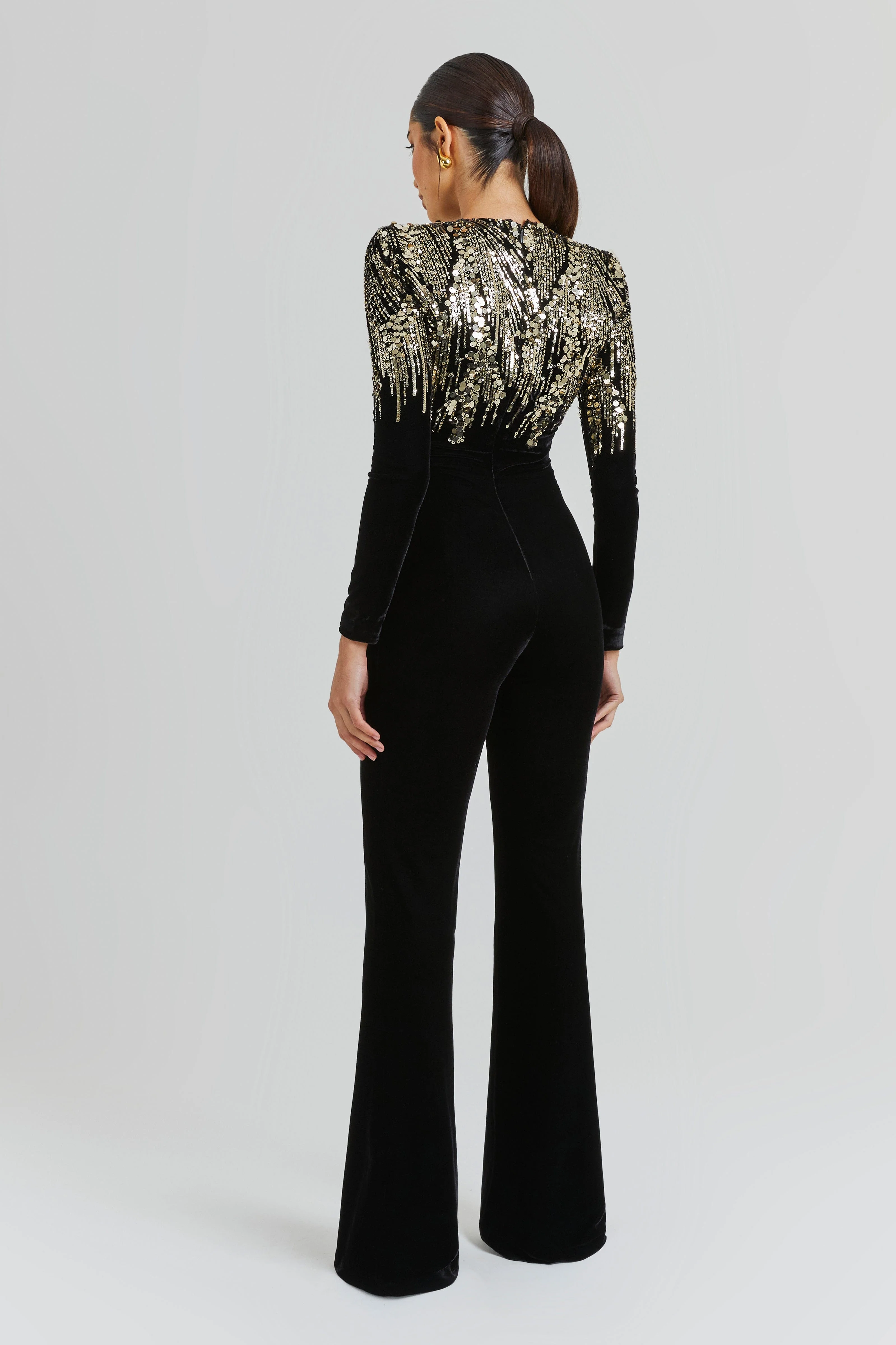 Black Velvet Gold Sequin Jumpsuit — view 3