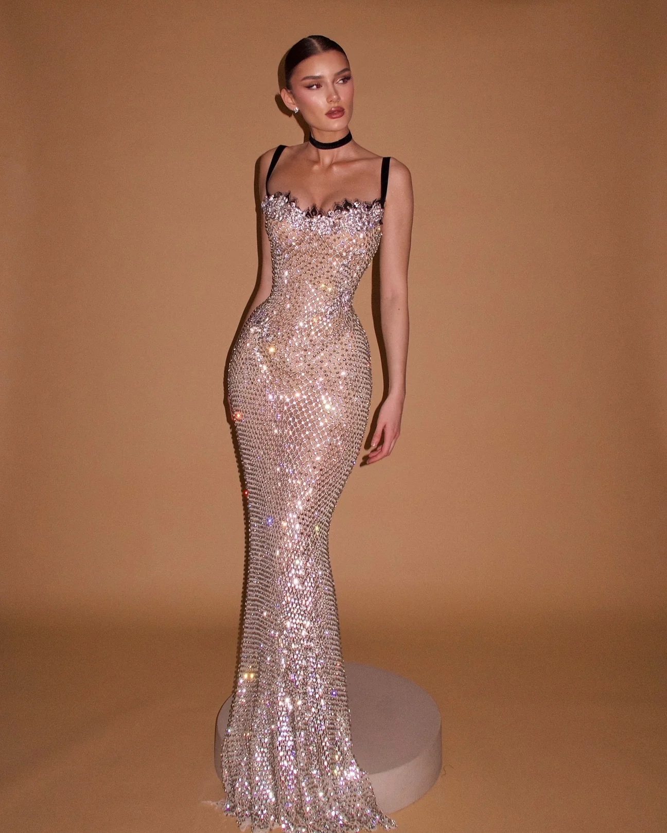 Silver Crystal Chainmail Mermaid Gown — view 3