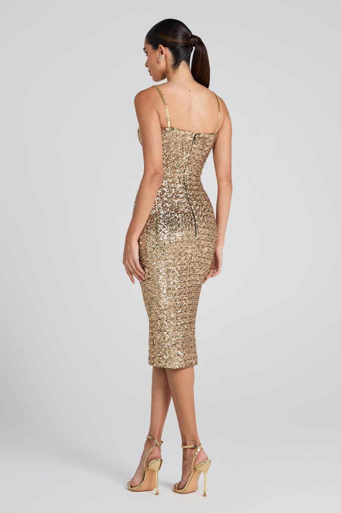 Gold Sequin Lace Chain-Strap Midi — view 3