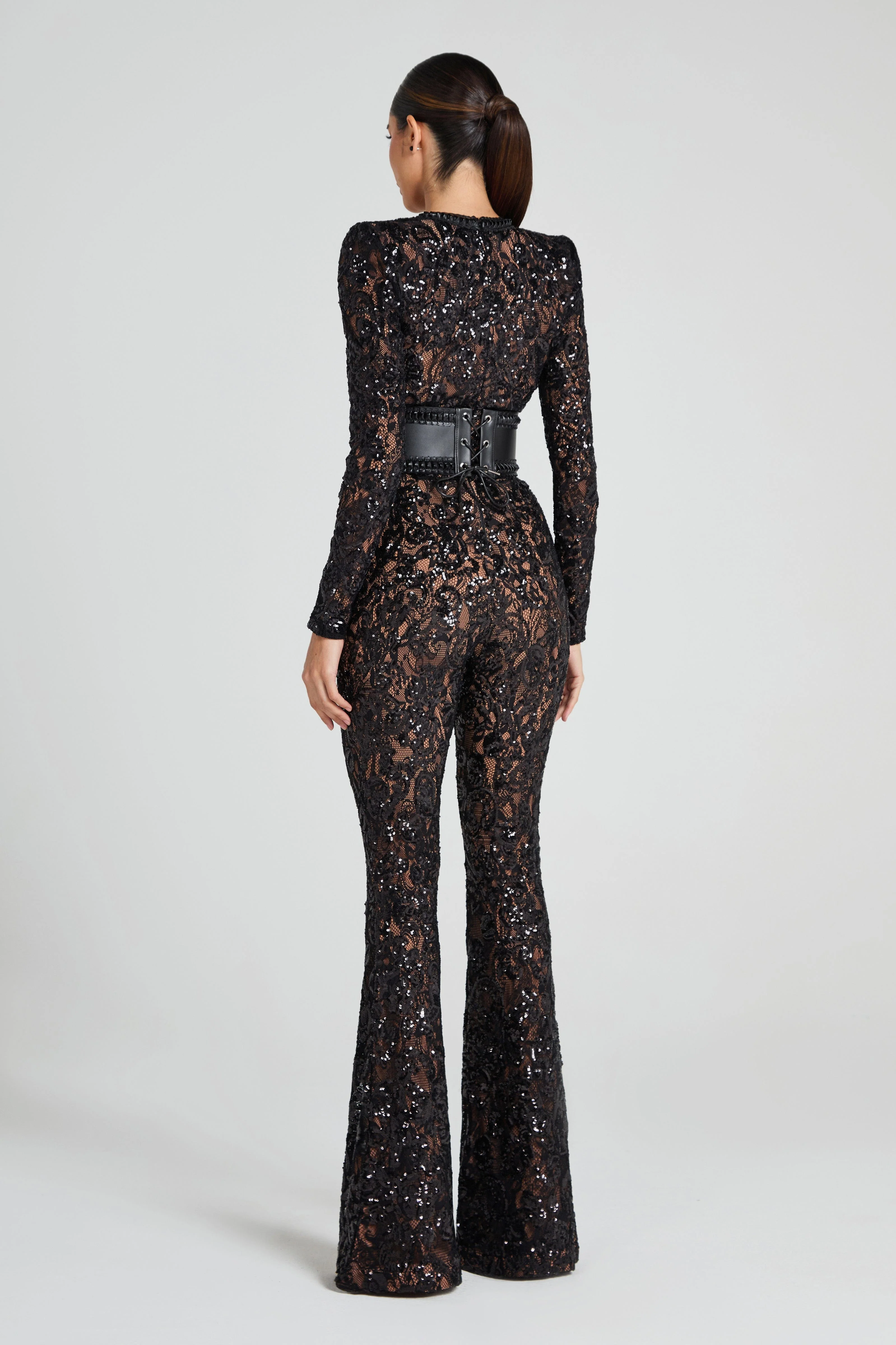 Black Sequin Lace Corset Jumpsuit — view 3