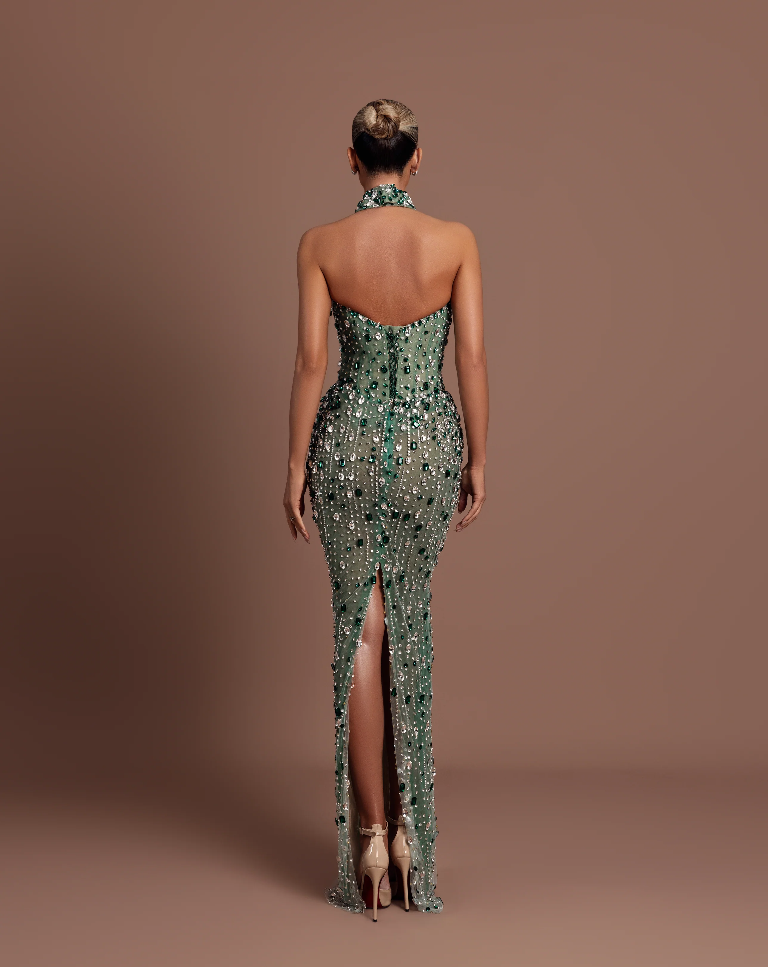 Sage Green Crystal Column Gown II — view 2
