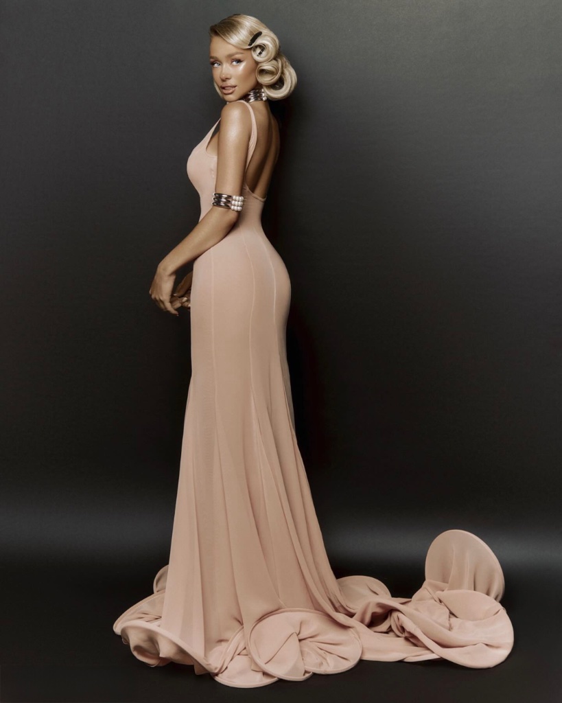 Blush Bow-Train Mermaid Gown — view 2
