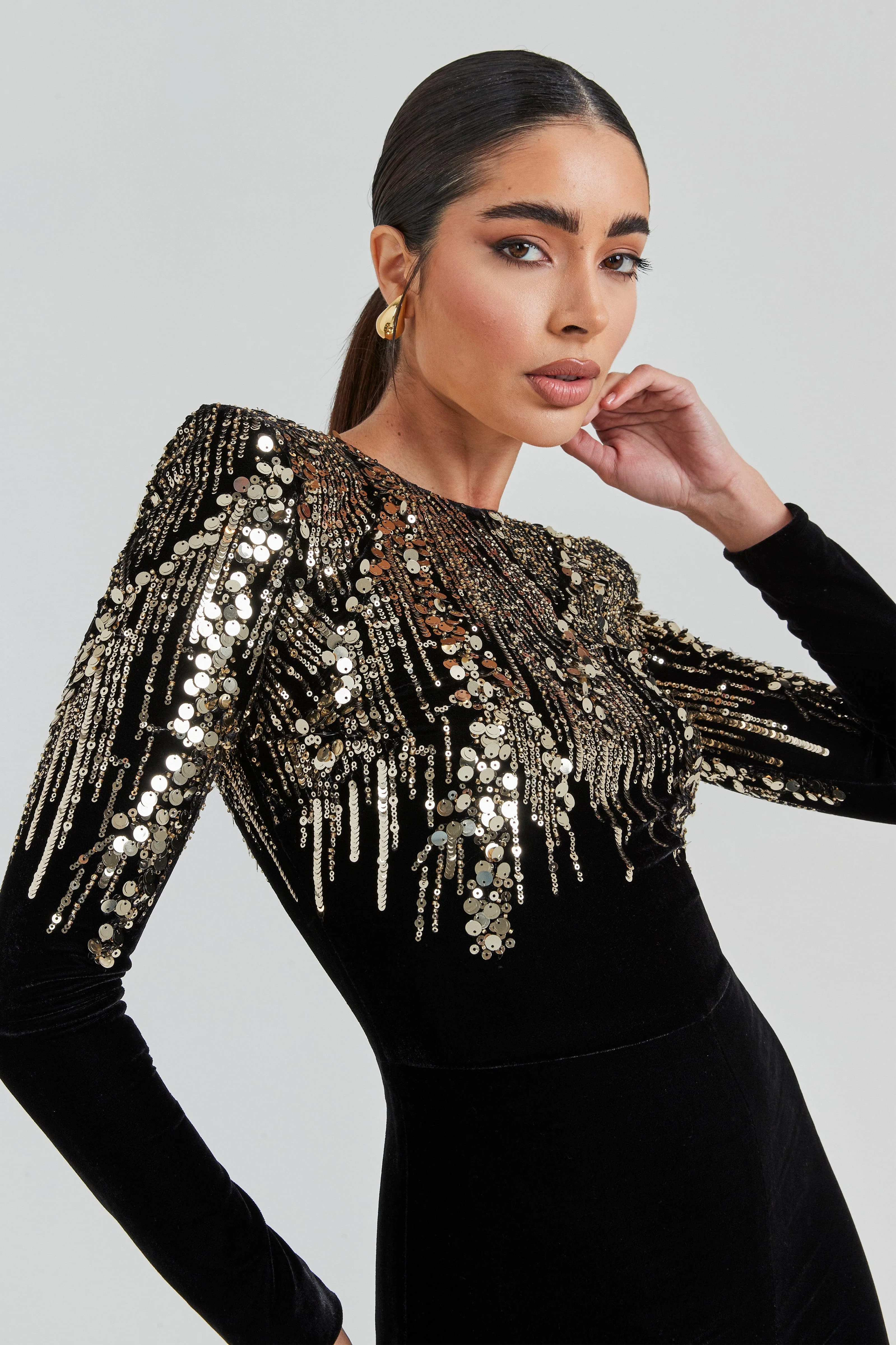 Black Velvet Gold Sequin Jumpsuit — view 2
