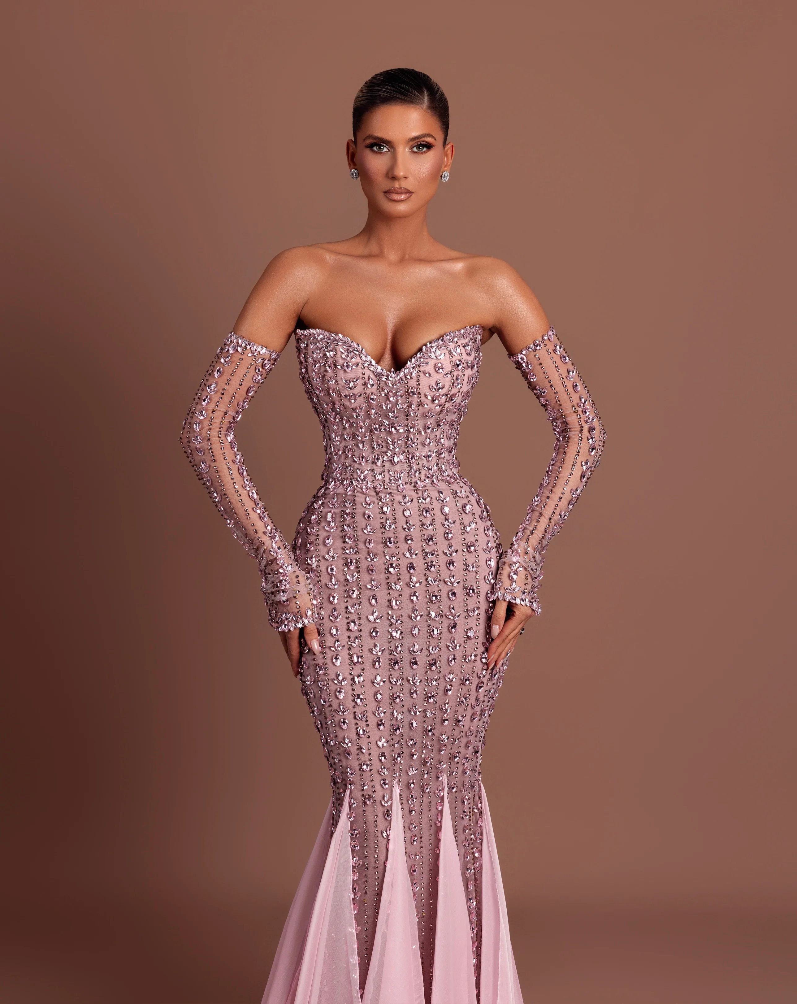 Rose Crystal Mermaid Gown with Gloves II — view 3