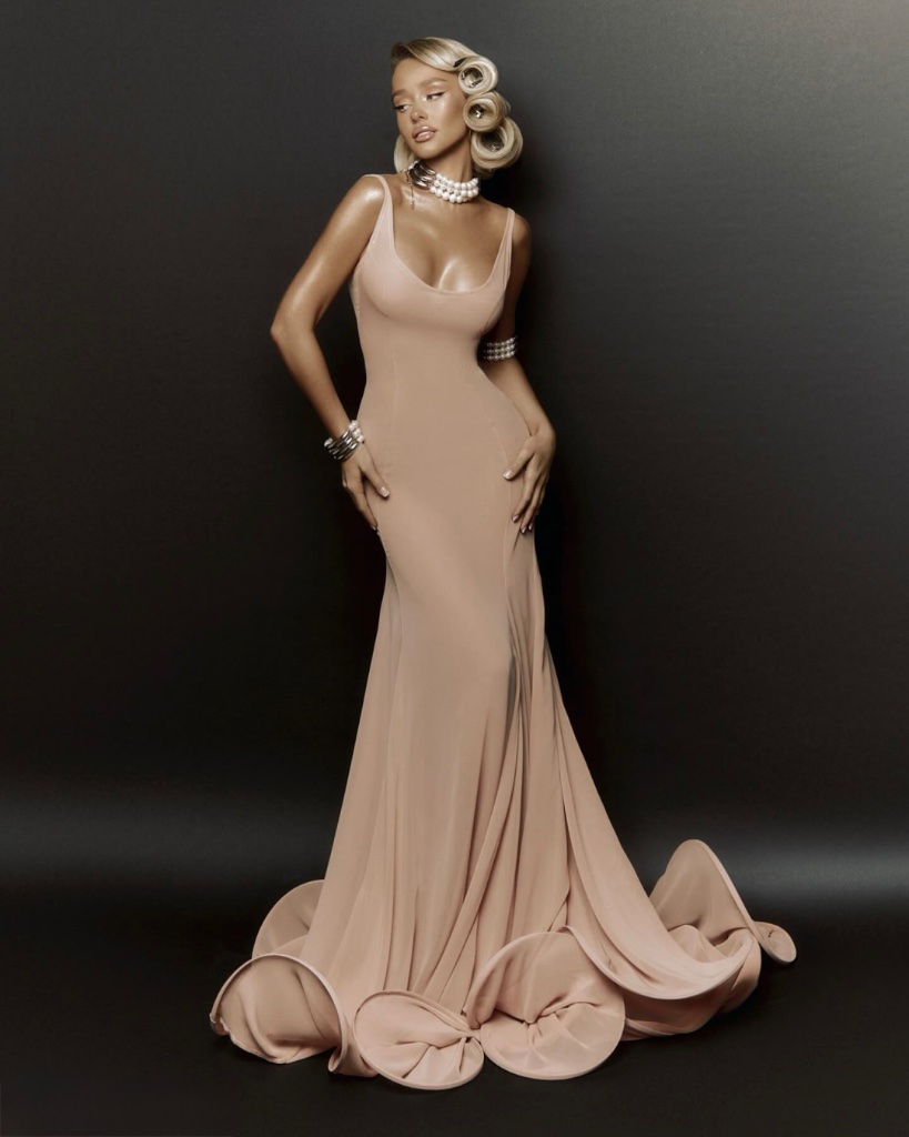 Blush Bow-Train Mermaid Gown