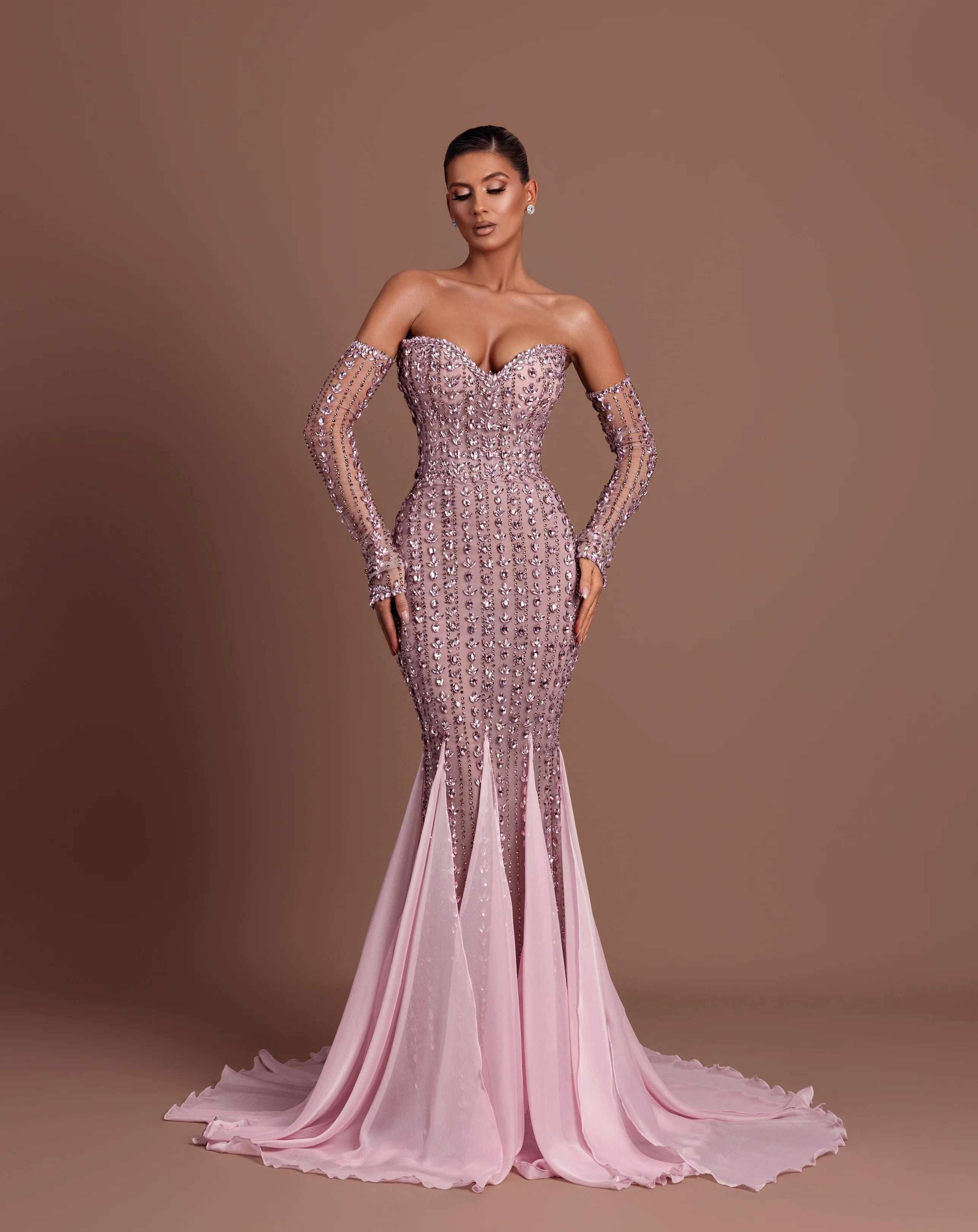 Rose Crystal Mermaid Gown with Gloves II