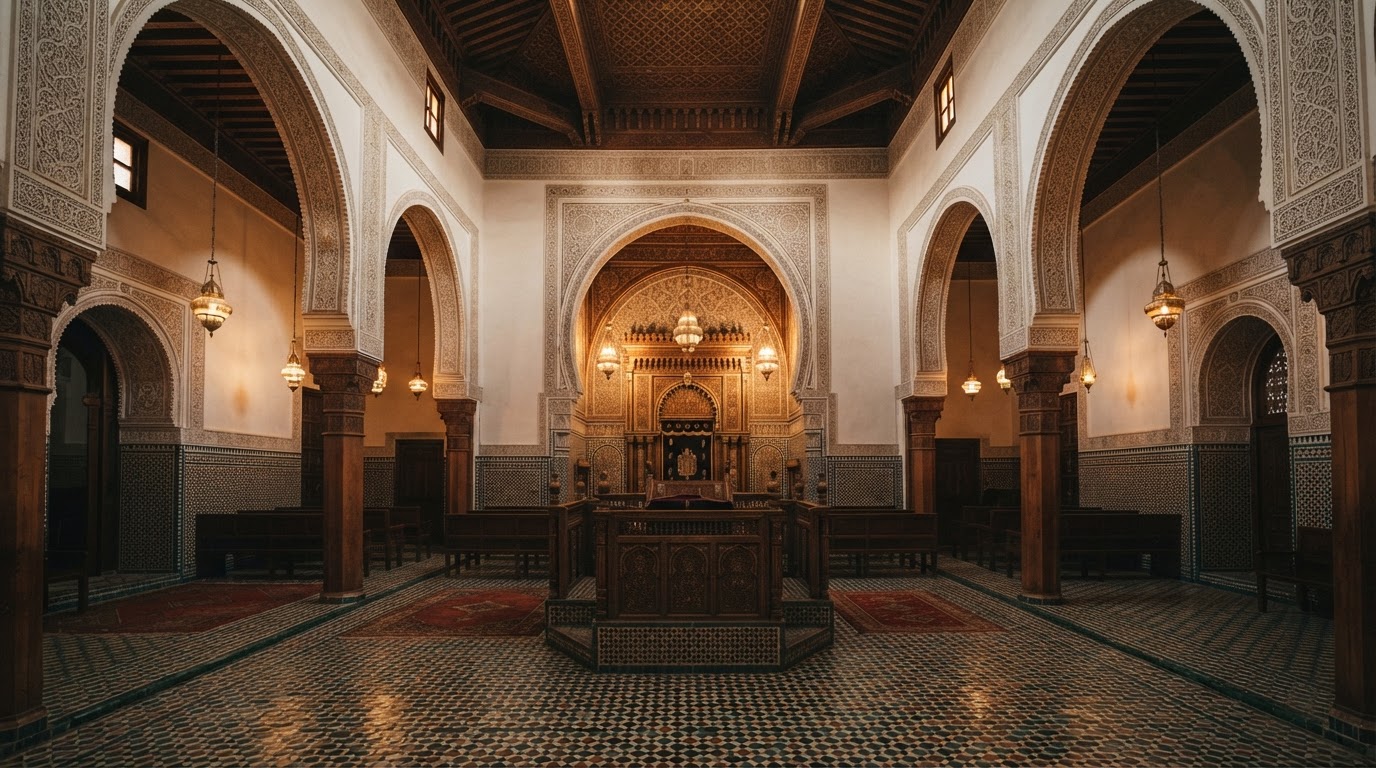 פנים בית כנסת ספרדי בסגנון מרוקאי