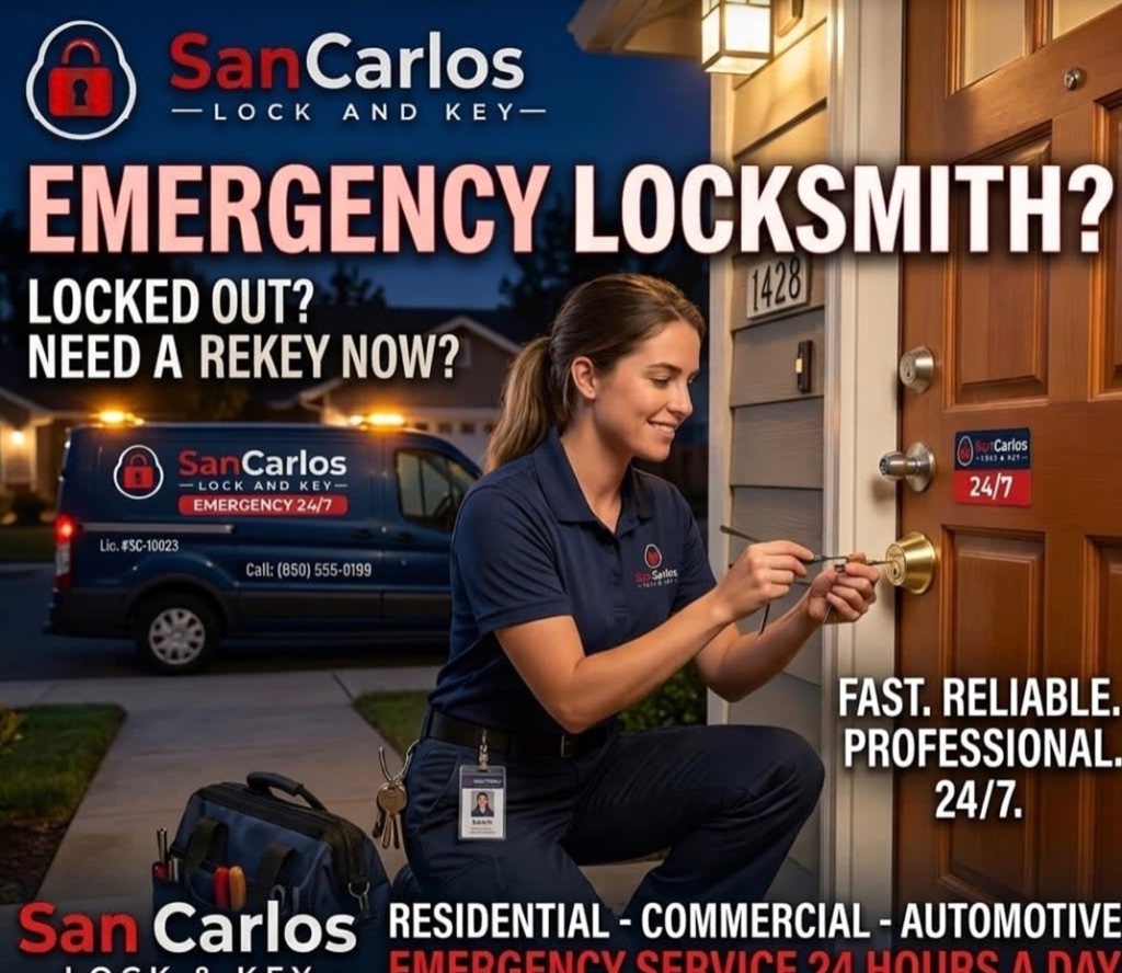 San Carlos locksmith working on a car door