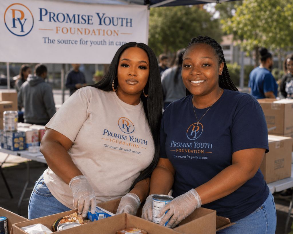 Keosha and Terrianna volunteering at a Promise Youth Foundation event