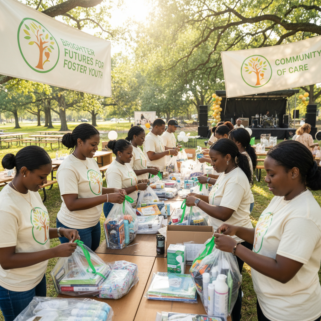 Volunteers at a community event for foster youth