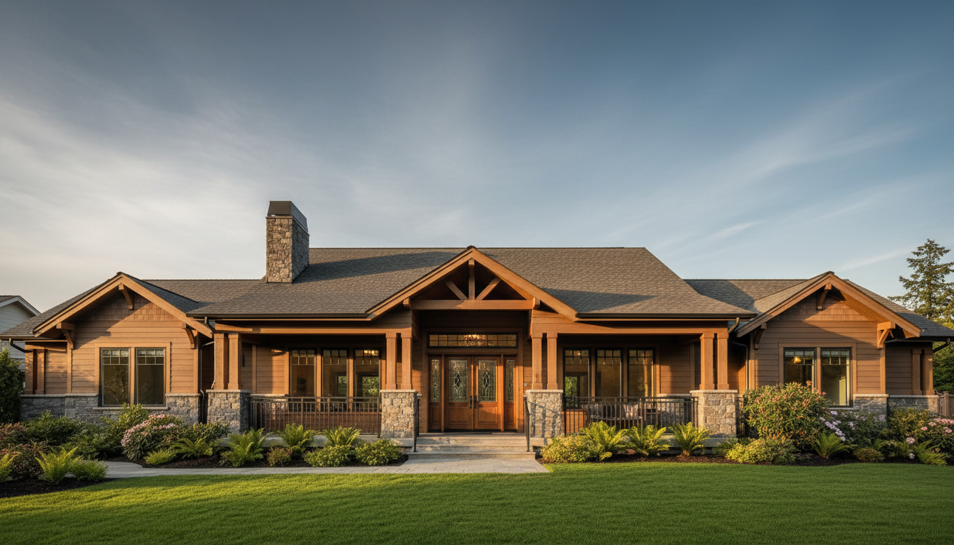 Modern home exterior at golden hour