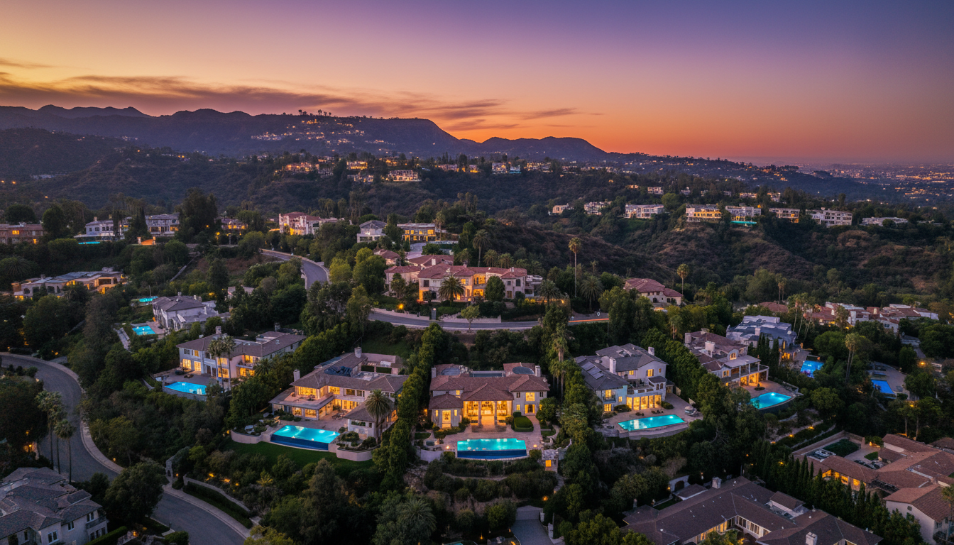 Beverly Hills aerial view at twilight