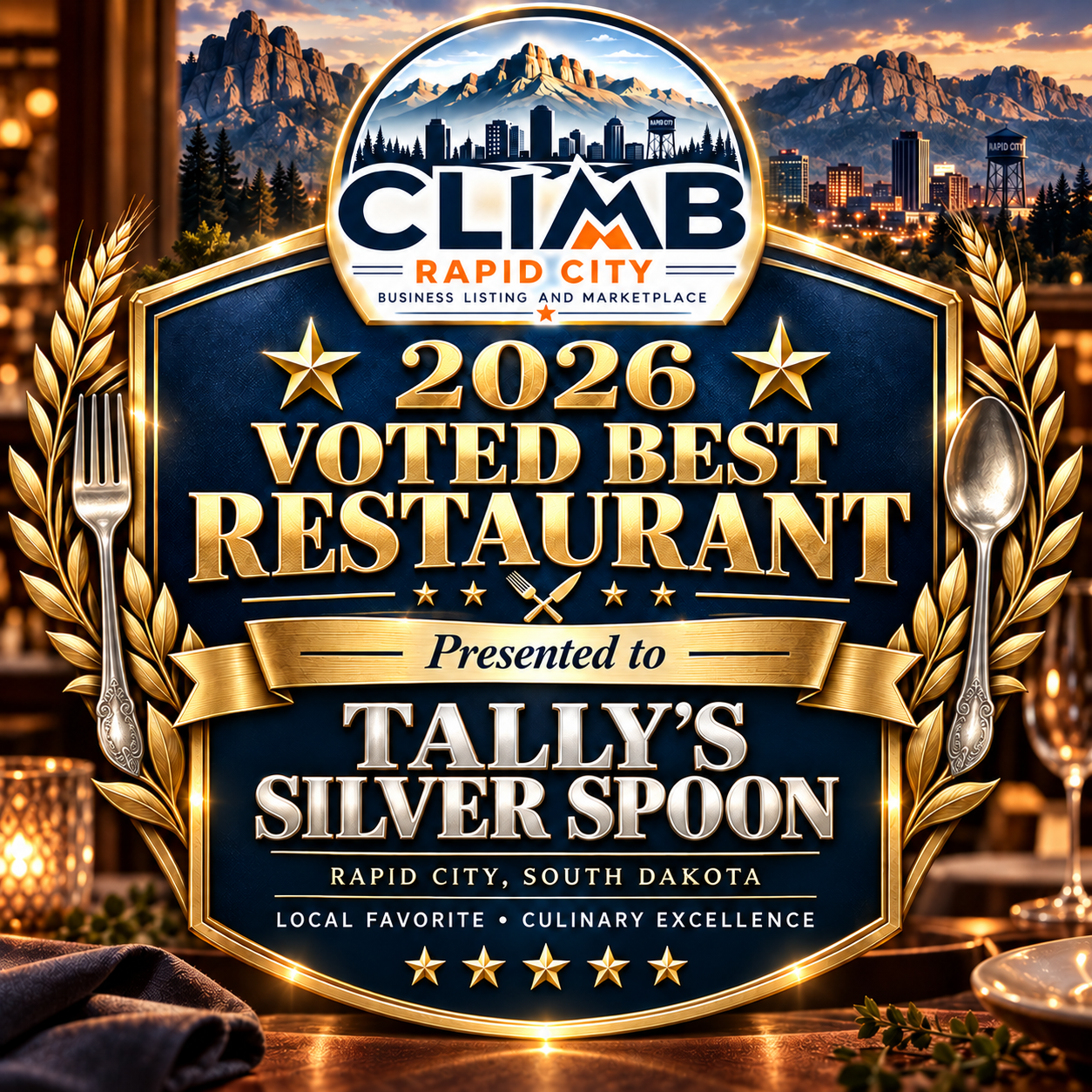 2026 Voted Best Restaurant Award — Tally's Silver Spoon