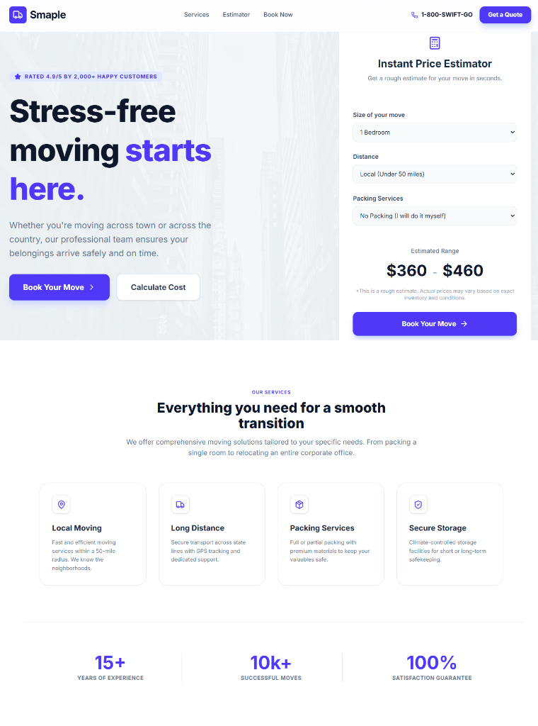 Residential moving services website sample