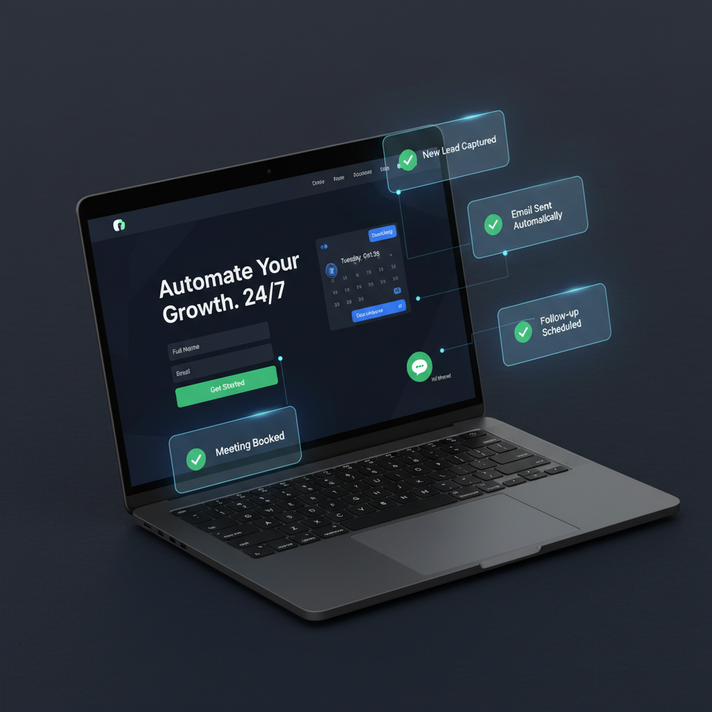 Smart business dashboard showing online bookings, lead management, and automated customer flow systems