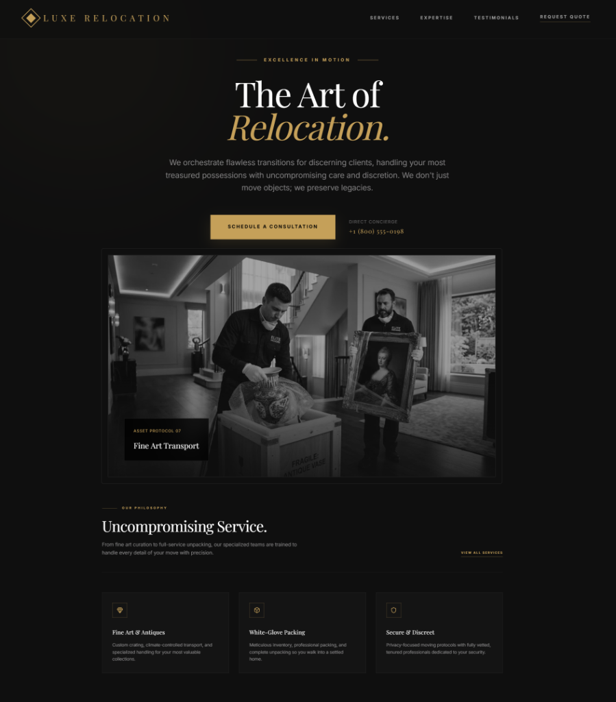 White glove moving services website sample