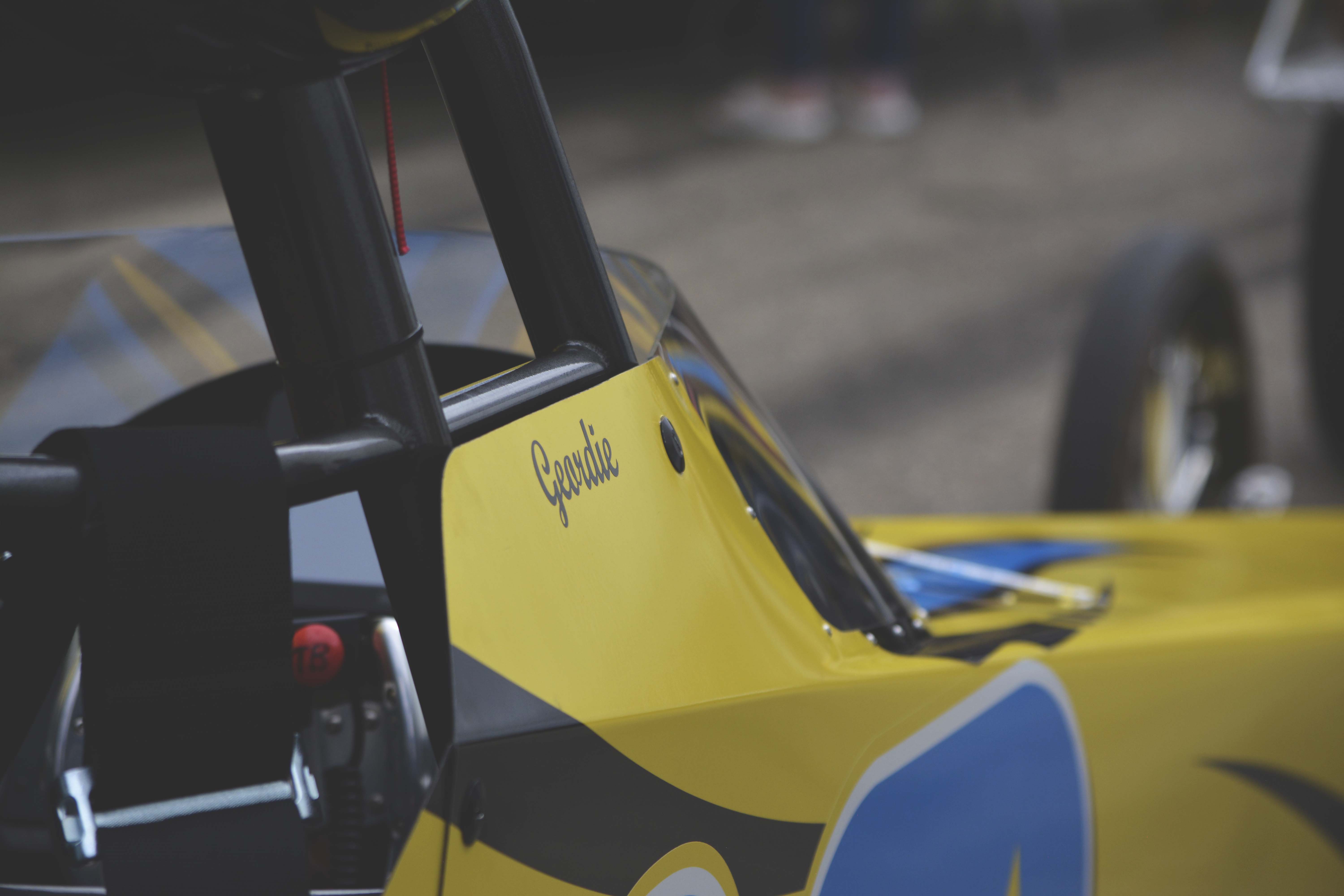 Detail shot of AFD dragster cockpit with Geordie script and roll cage