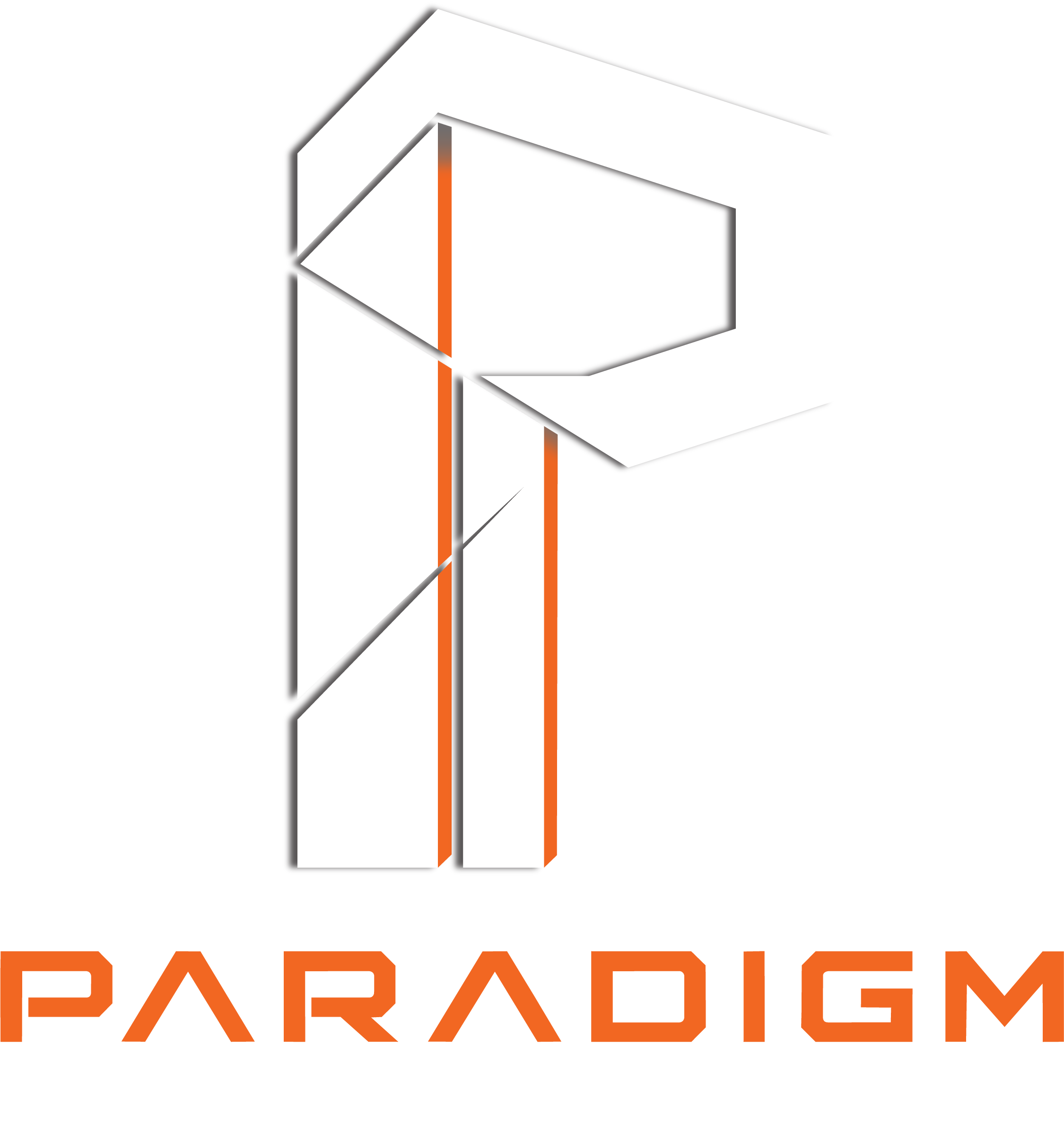 Paradigm Concrete logo   white on dark charcoal concrete