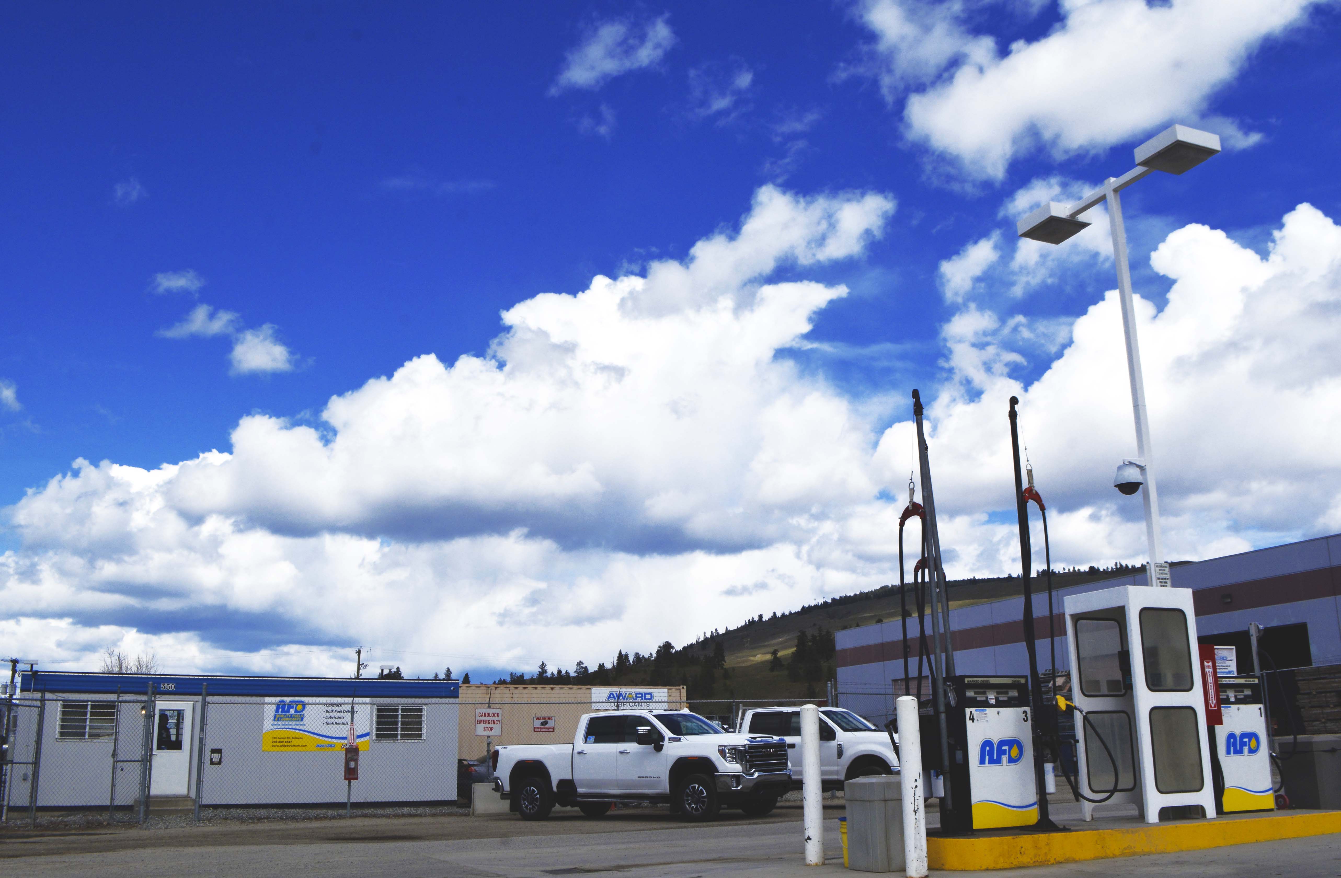 Wide view of the AFD Petroleum fueling station and office in Kelowna