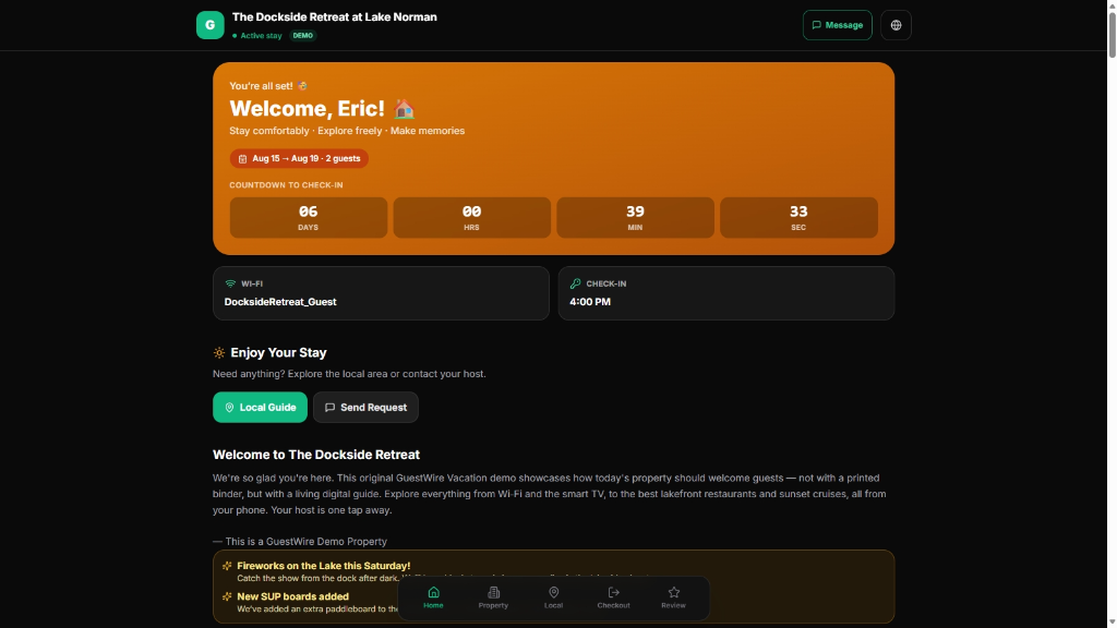 GuestWire Vacation guest portal