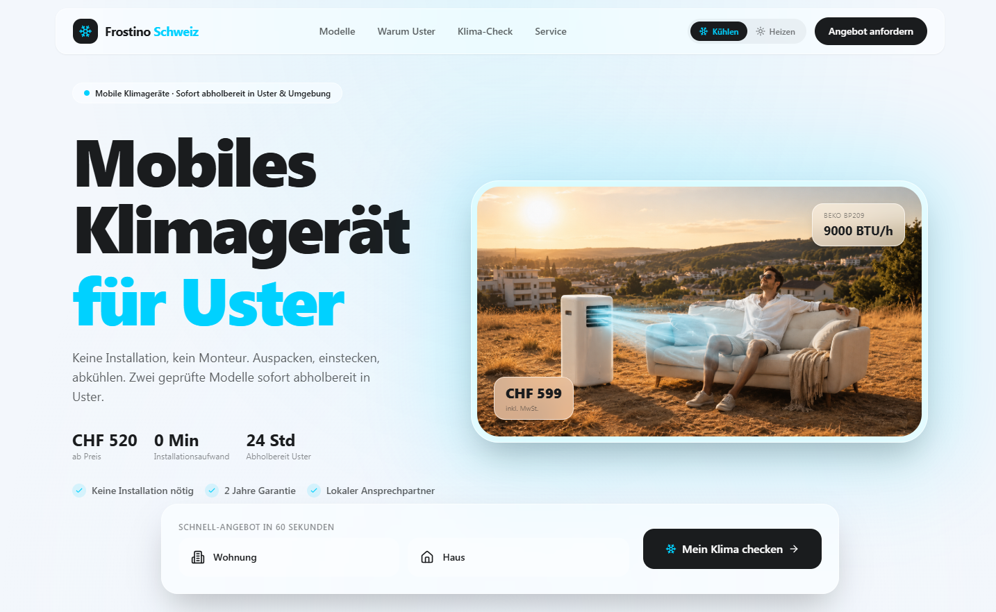 Frostino Schweiz – Landing Page für mobile Klimageräte