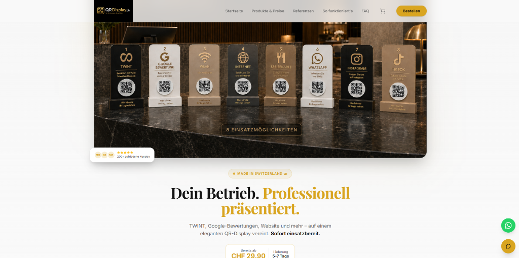 QRDisplay.ch – Produkt-Landing-Page für QR-Ständer