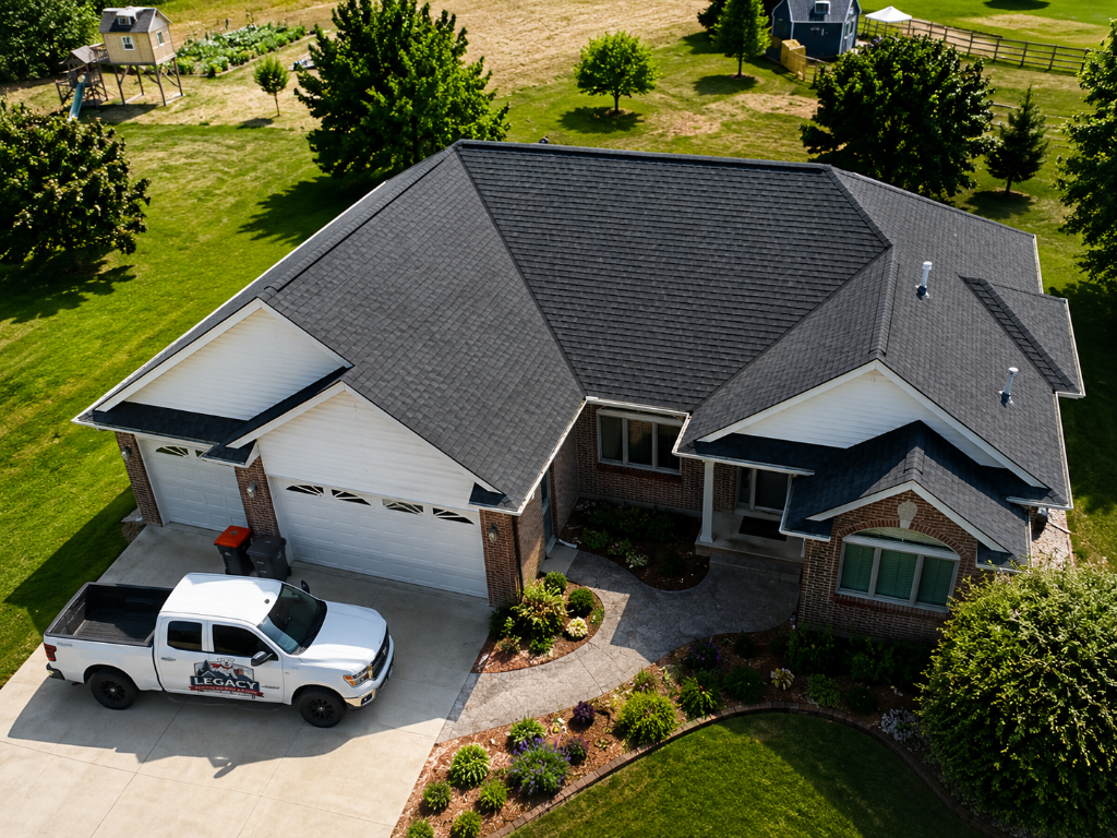 Aerial view of a Legacy Modern Roofing home