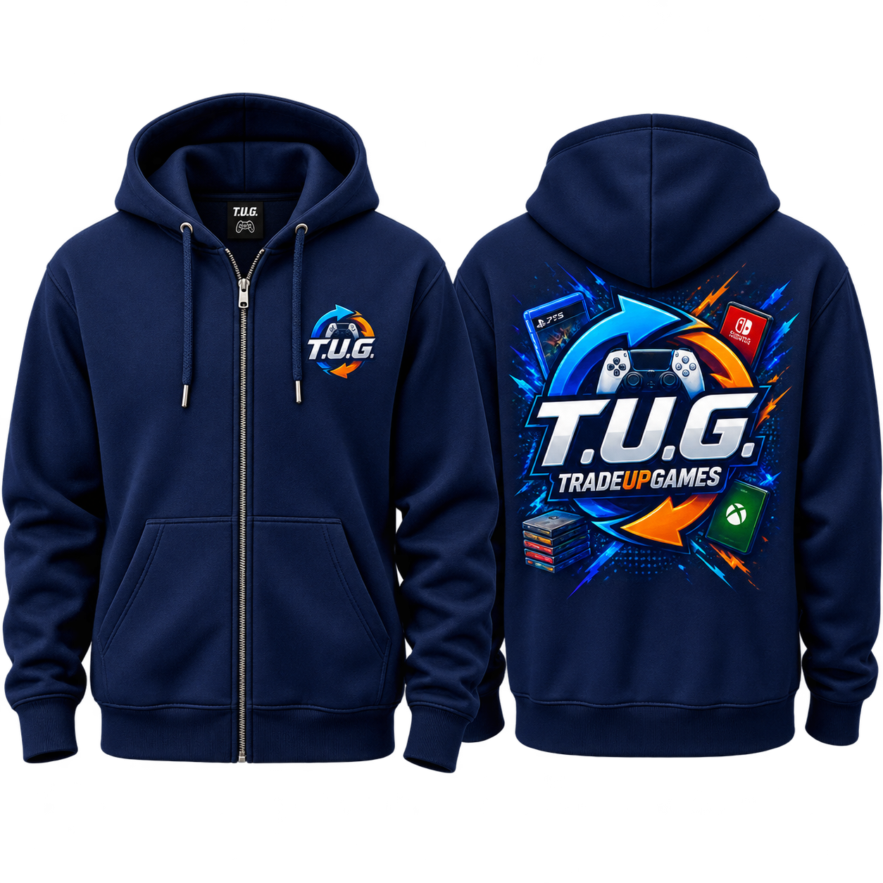 Navy T.U.G. Zip-Up Hoodie