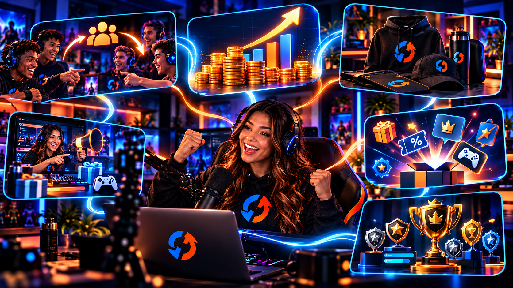 TradeUpGames creator revenue ecosystem — community growth, earnings, merch, rewards, and milestones