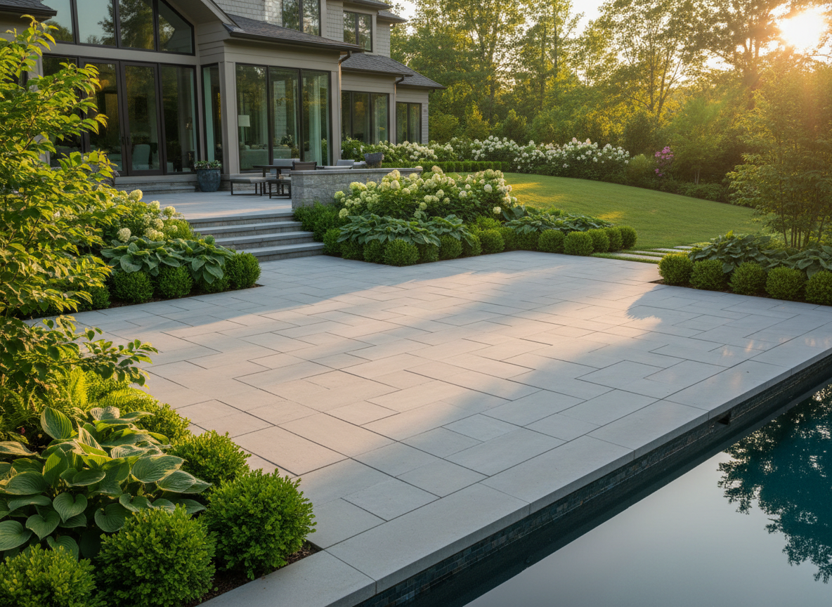 Luxury residential backyard with professional landscaping
