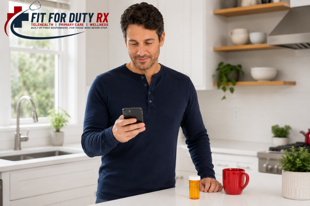 Adult checking prescription prices on a smartphone at home