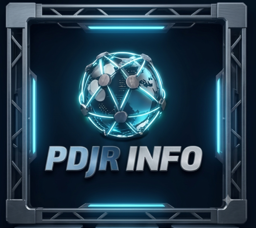 Logo PDJR INFO com rede neural 3D em azul