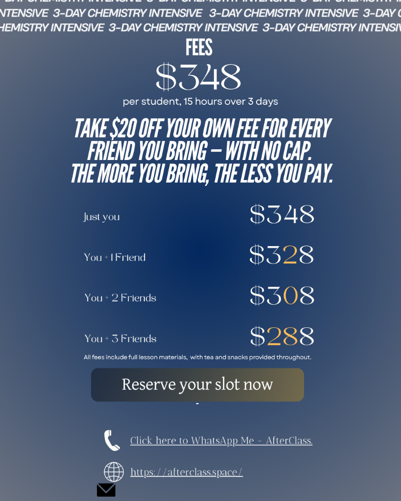 AfterClass Chemistry Intensive fees