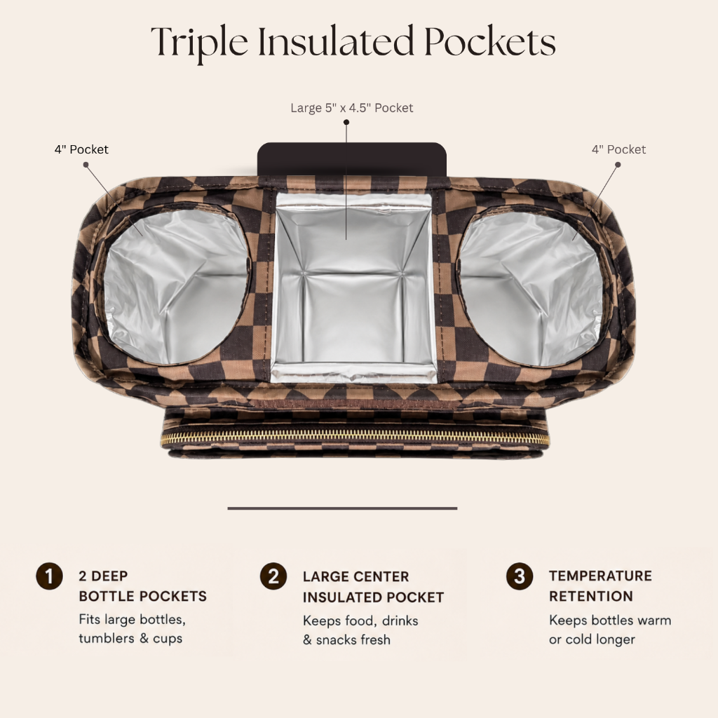 JOONI Checkered Cocoa stroller caddy story 5