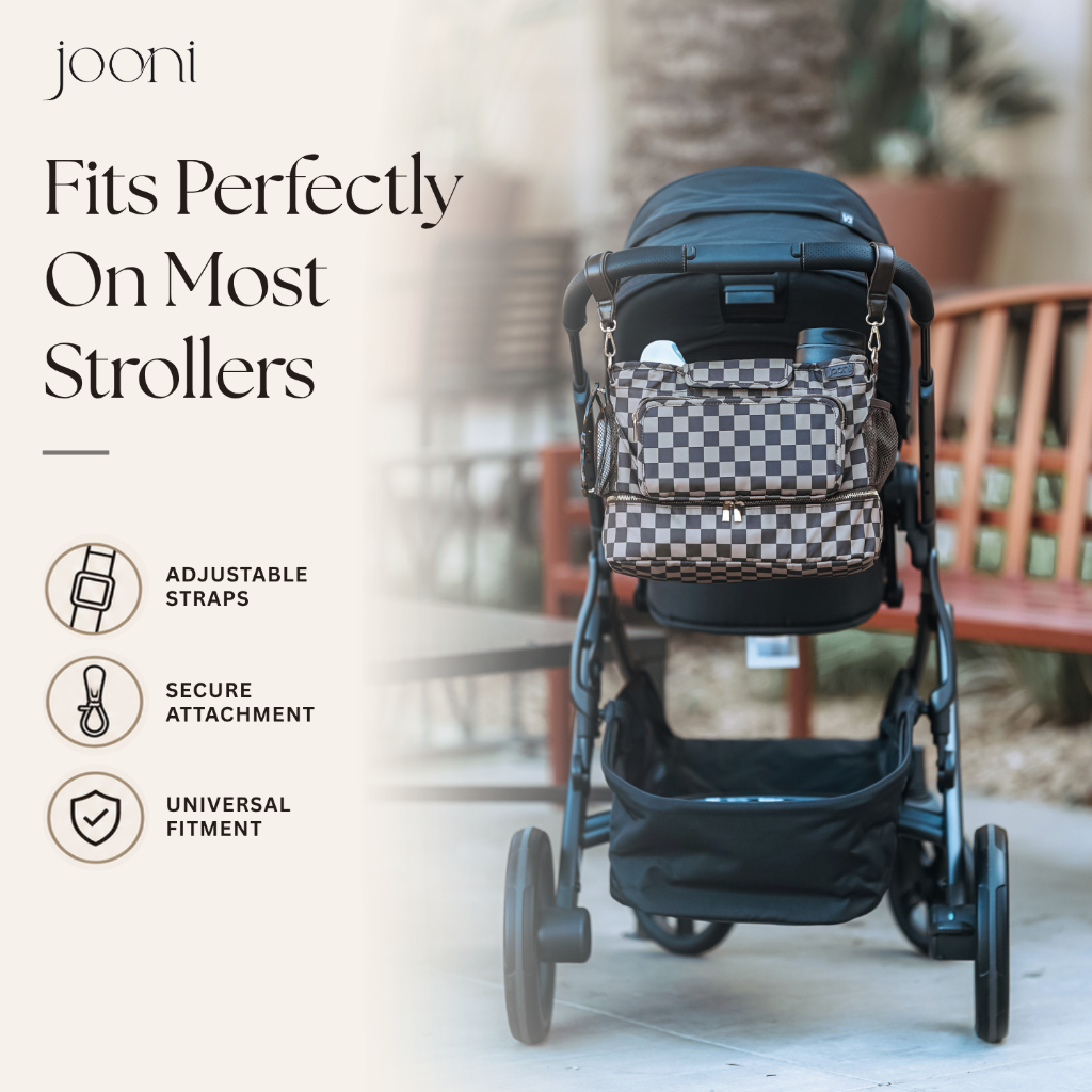JOONI Checkered Cocoa stroller caddy story 4