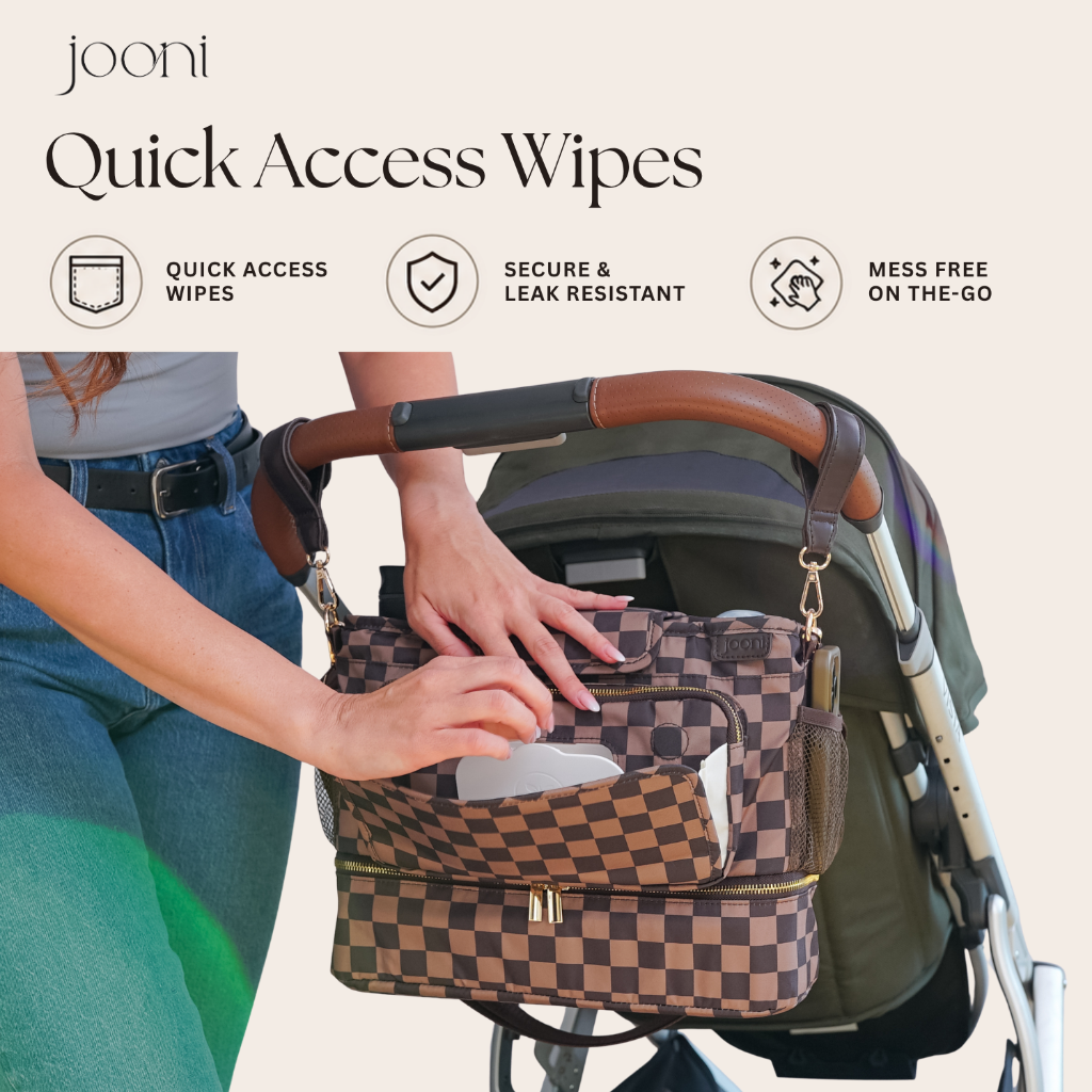 JOONI Checkered Cocoa stroller caddy story 7