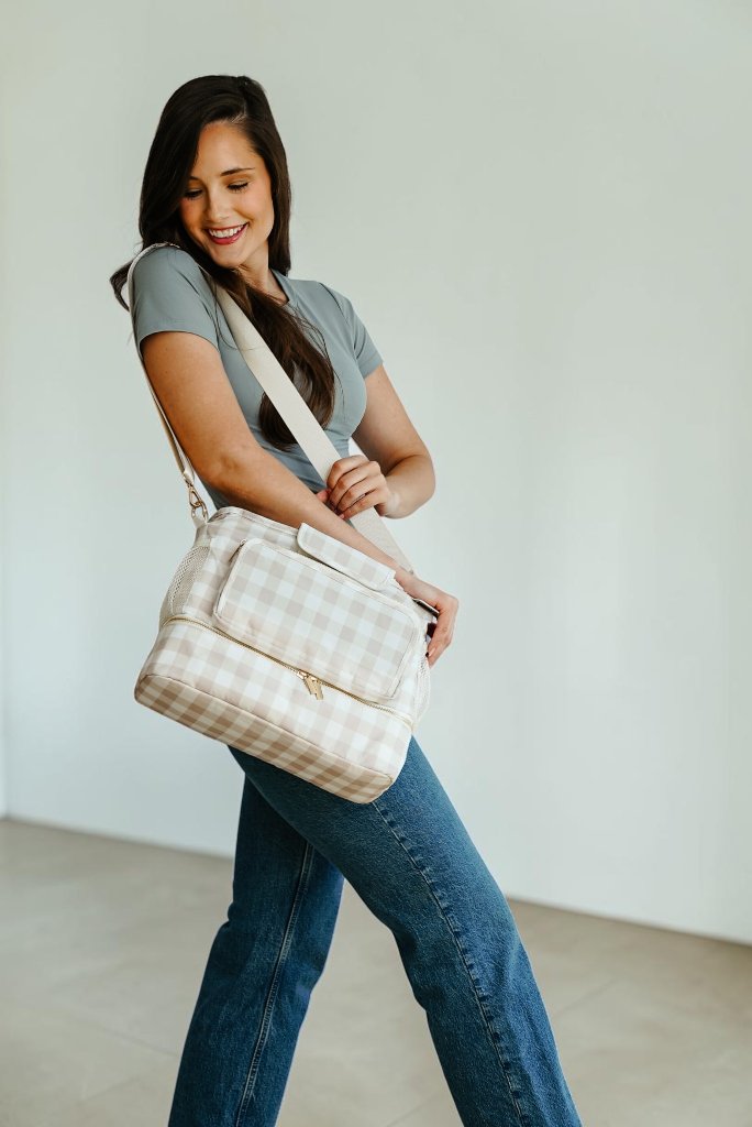 JOONI stroller caddy in Cream Gingham print