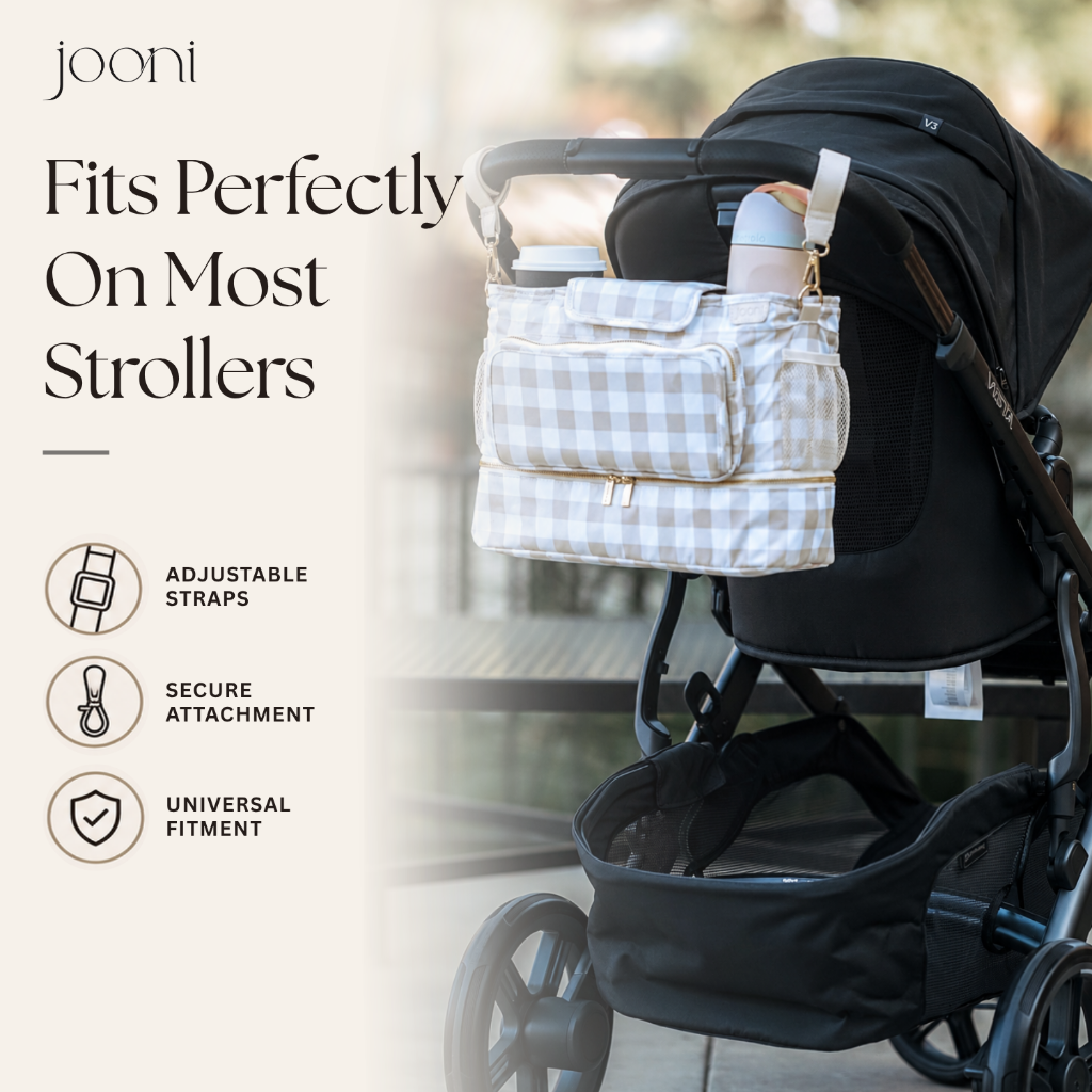 JOONI Cream Gingham stroller caddy story 4