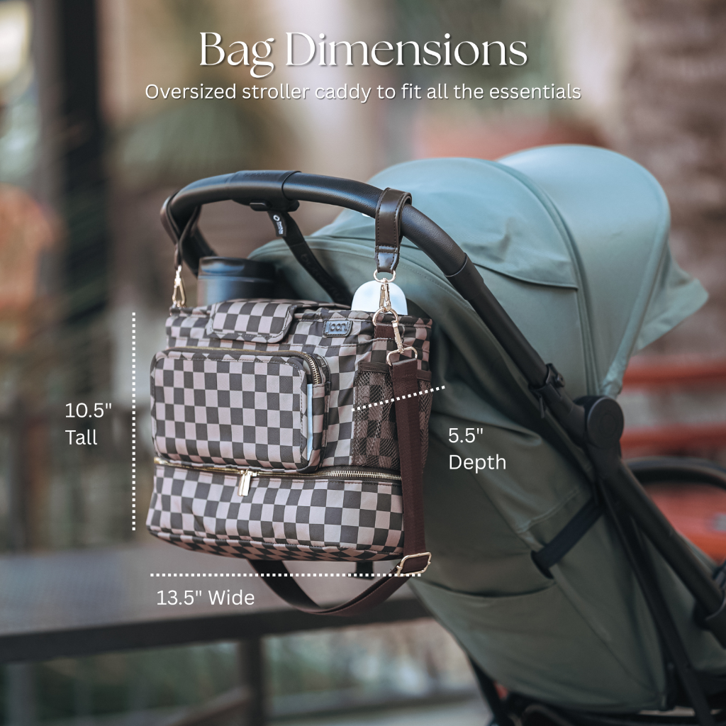 JOONI Checkered Cocoa stroller caddy story 8