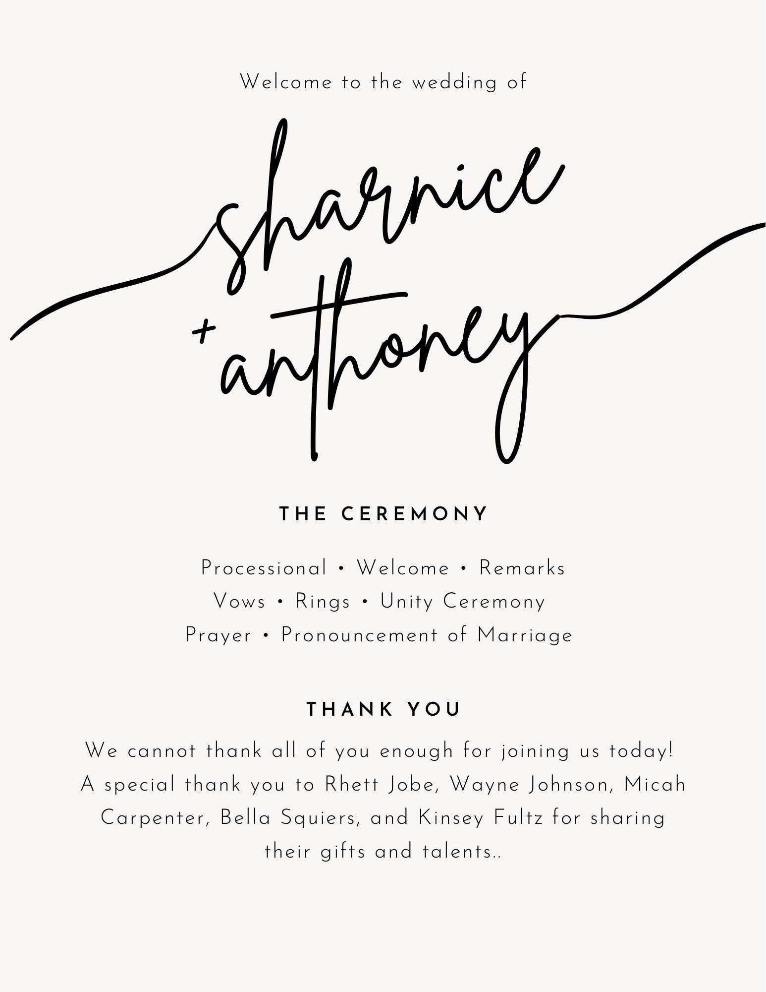 Welcome to the wedding of Sharnice and Anthoney โ ceremony program