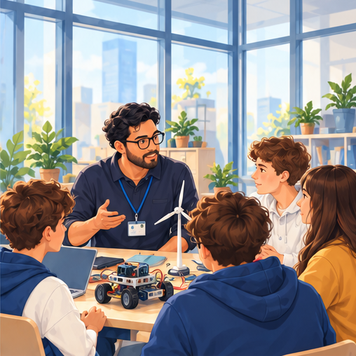 Students meeting a practitioner in class