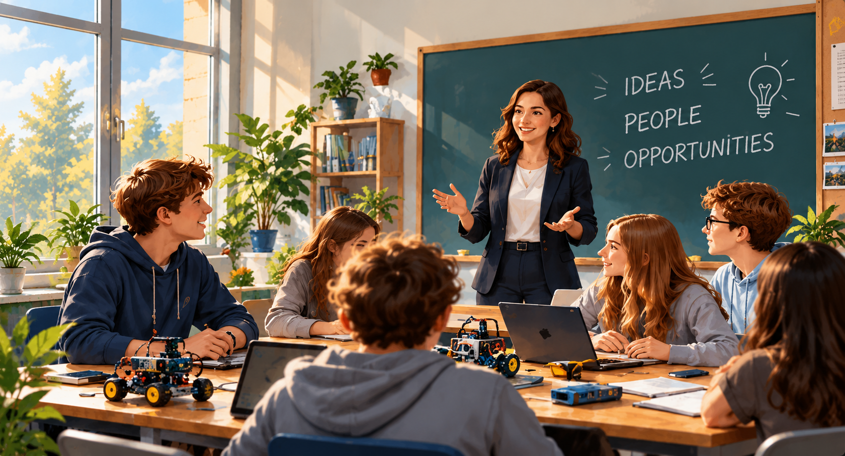 Students with different interests in a classroom with an invited practitioner