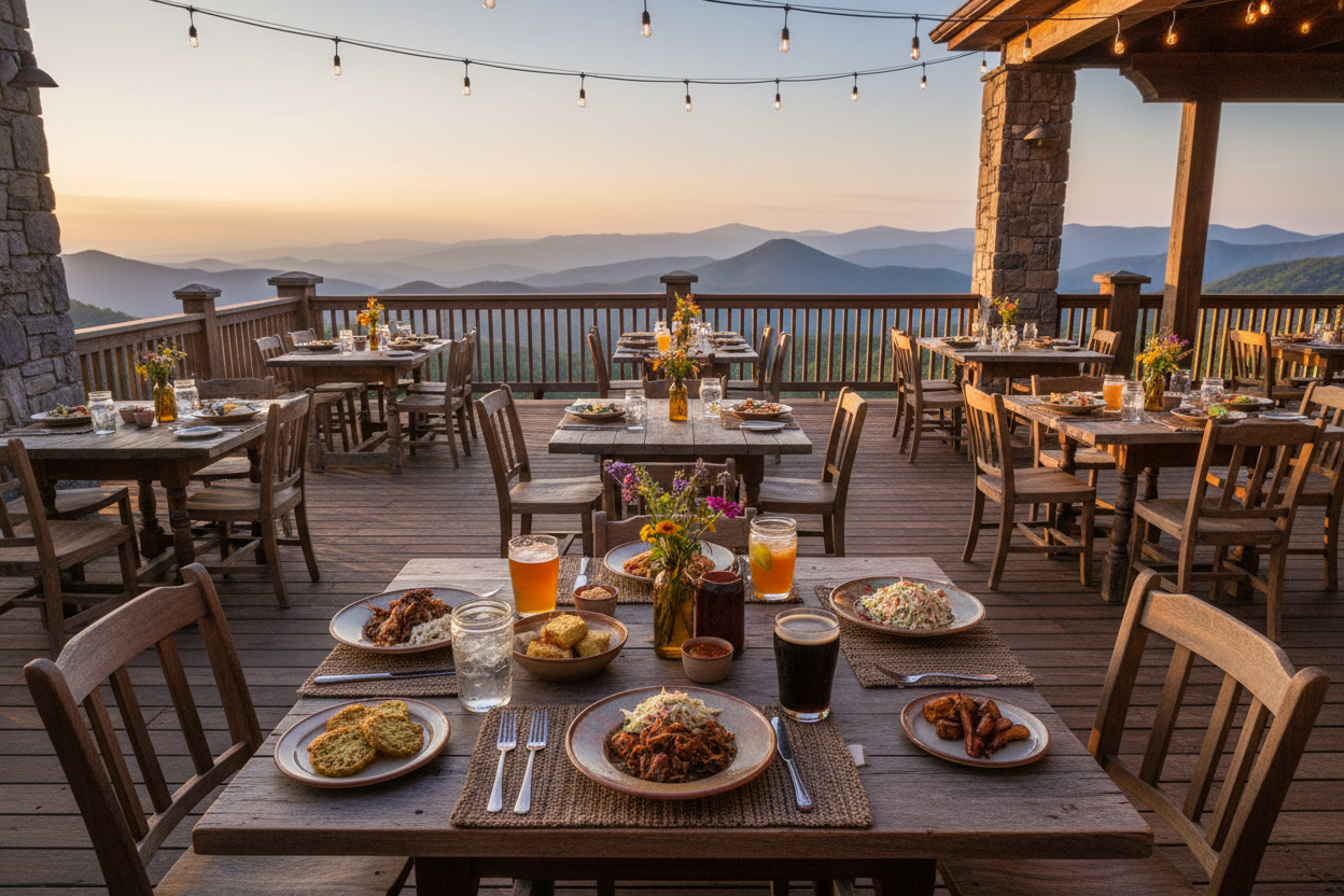 Farm-to-table dining on a Blue Ridge mountain deck