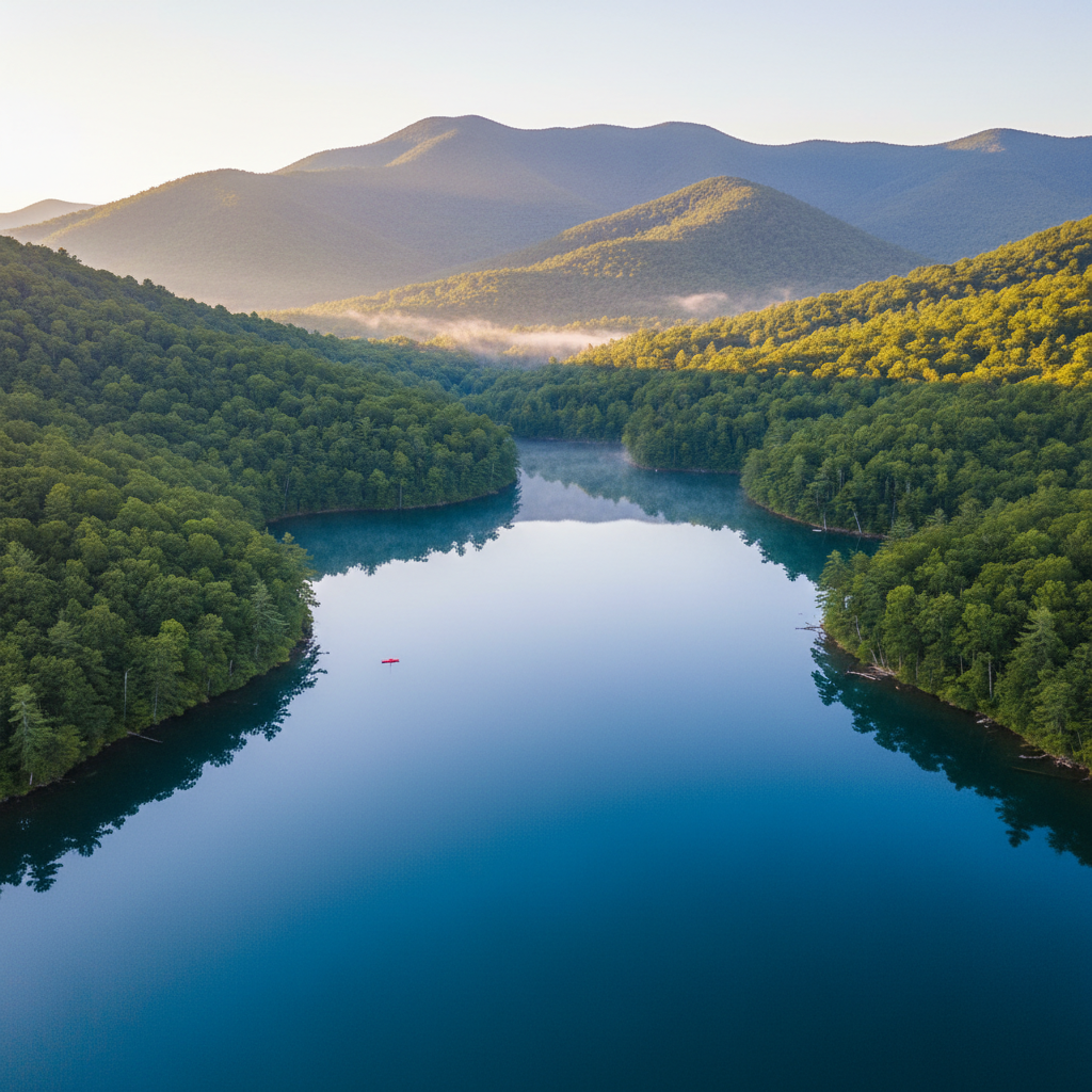 Pristine mountain lake in Blue Ridge forest