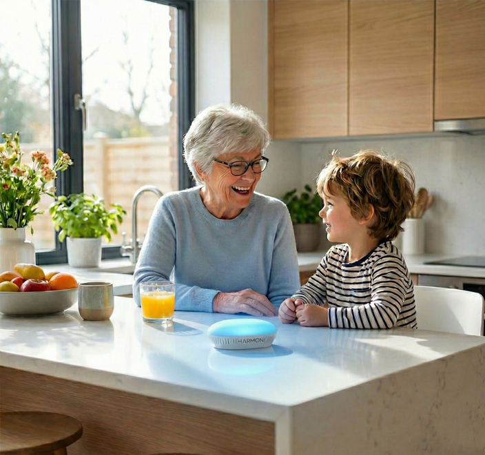 Family moment with elderly woman and young child